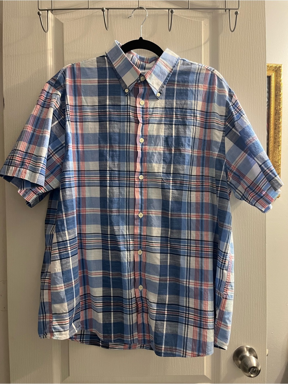 Brooks Brothers Men's XL Regent Fit Plaid Button-Up Shirt Short Sleeve Blue Red